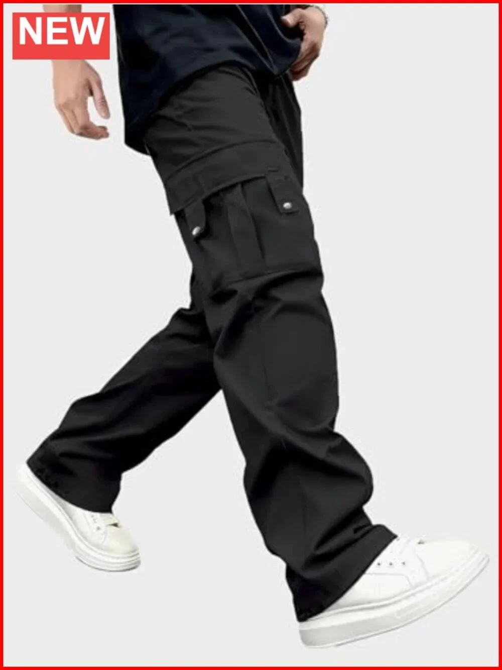 Relaxed Fit Stretch Cargo Pants with Elastic Waist